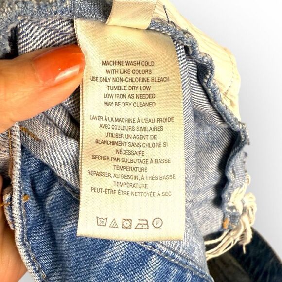 We the Free People Criss Cross Fray Denim Button Fly Cut Off Jean Shorts - Picture 5 of 9